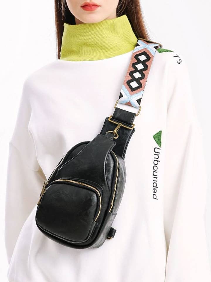 Leather jacquard Belt Sling Bag zipper Crossbody Bag for wholesale by HIDDENBRAND