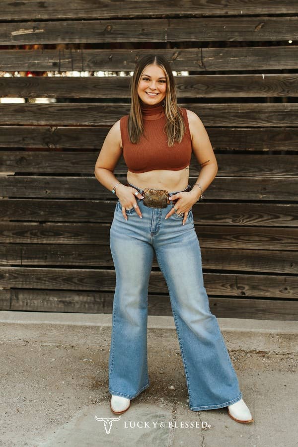 LUCKY & BLESSED - Wholesale Jeans - Women's - Mid Wash Tummy Control High Rise Wide Leg Jeans2