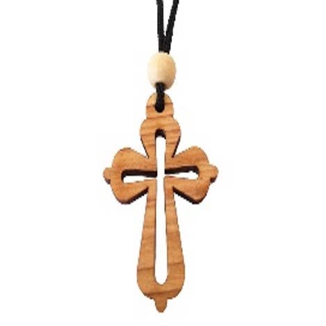 Olive Wood Rounded Cross with Cord. A Lot of 100 for wholesale by Holy Land Imports