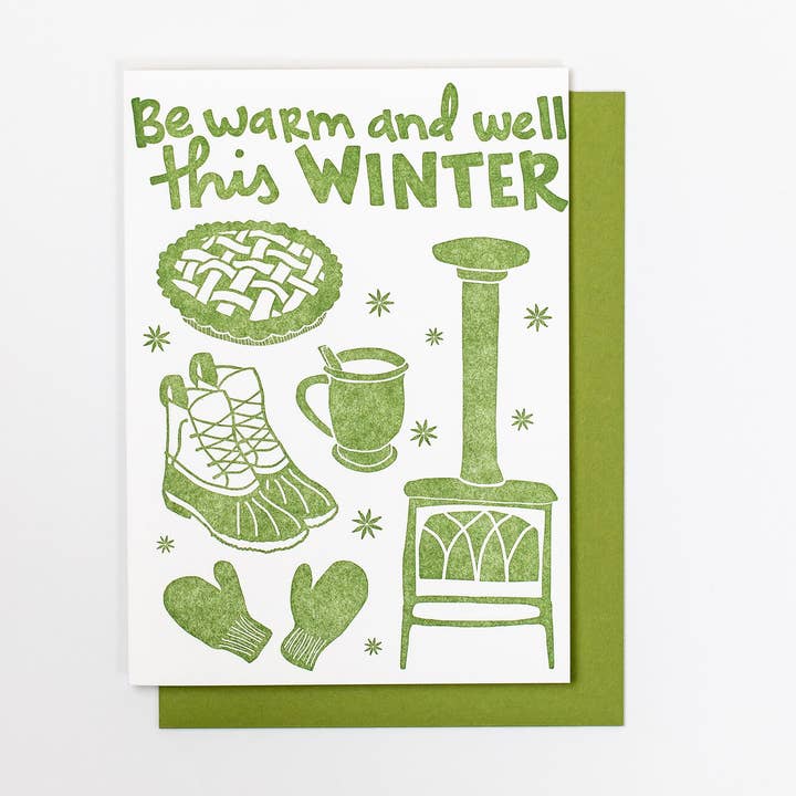 Seasonal Letterpress Greeting Card: Be Warm & Well this Winter for wholesale by Macon York Press