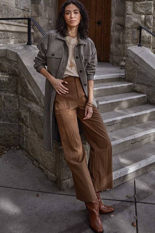 Schwarz-Taupe Langes Hemd-Jacke mit Knöpfen für den Großhandel auf Faire4