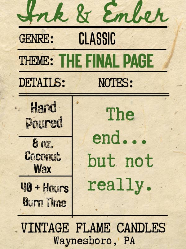 The Final Page - Ink & Ember Collection for wholesale by The Vintage Flame Candles