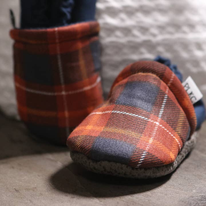 PLKC Navy Plaid Moccasin for wholesale by Piper Lane Kids Co