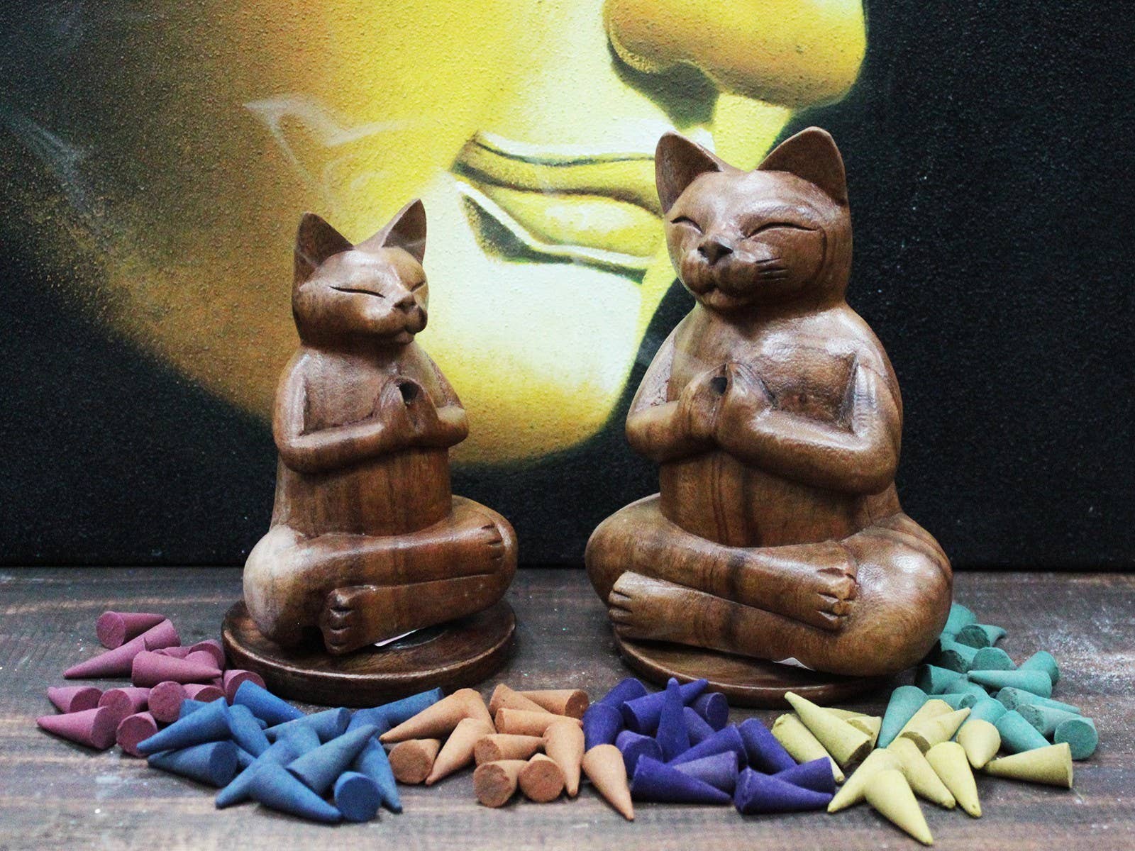 AWGifts Europe - Wholesale Incense Holder - Wooden Carved Incense Burners - Lrg Yoga Cat1