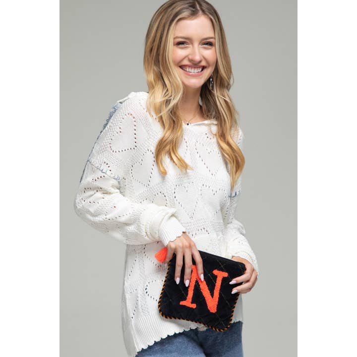 Urbanista - Wholesale Clutch Bag - Women's - Hand Embroidered Initial Velveteen Pouch