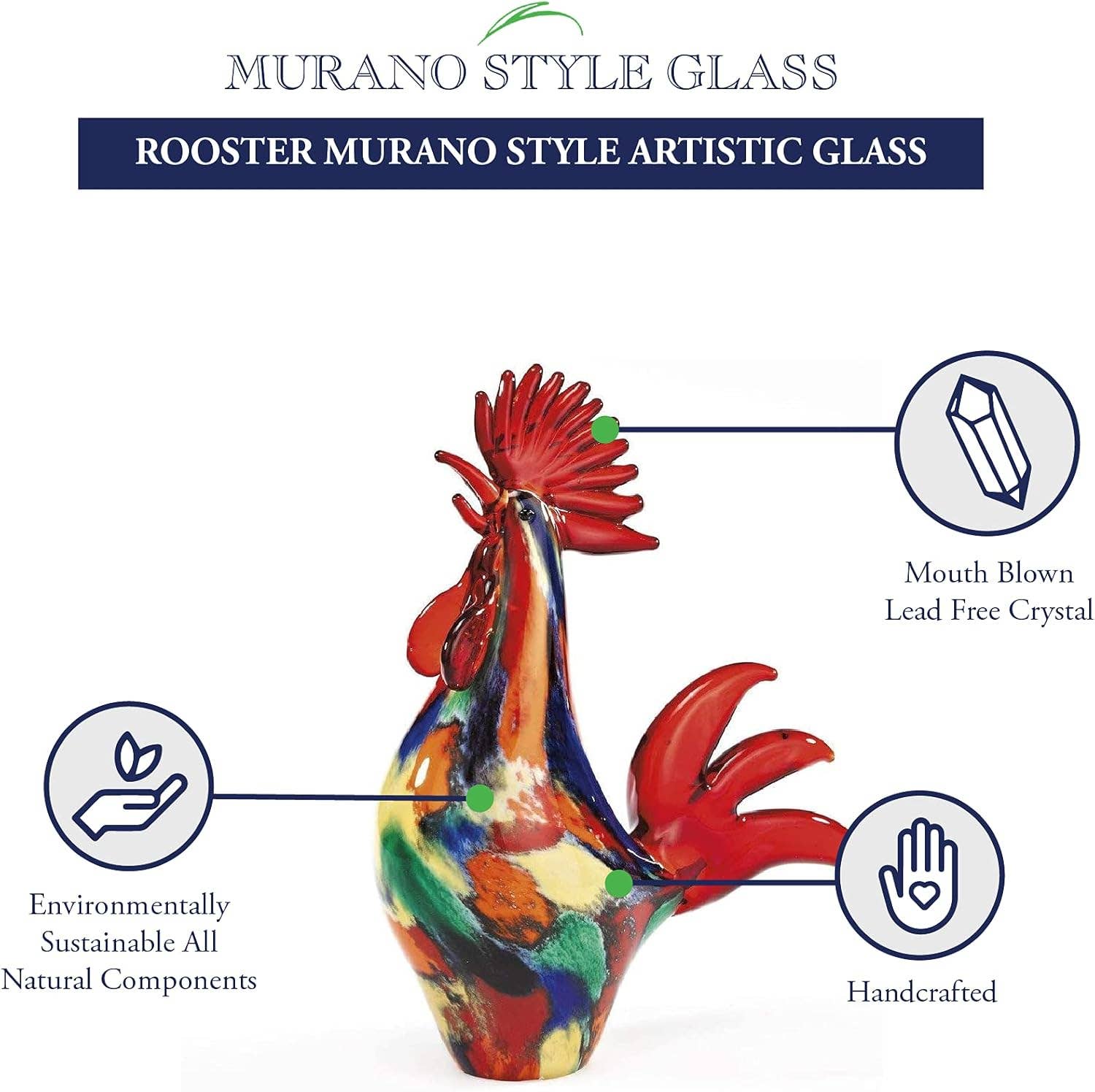 Badash - Wholesale Decorative Plate/Dish/Bowl - Colorful Murano Style Artistic Glass 11" Rooster1