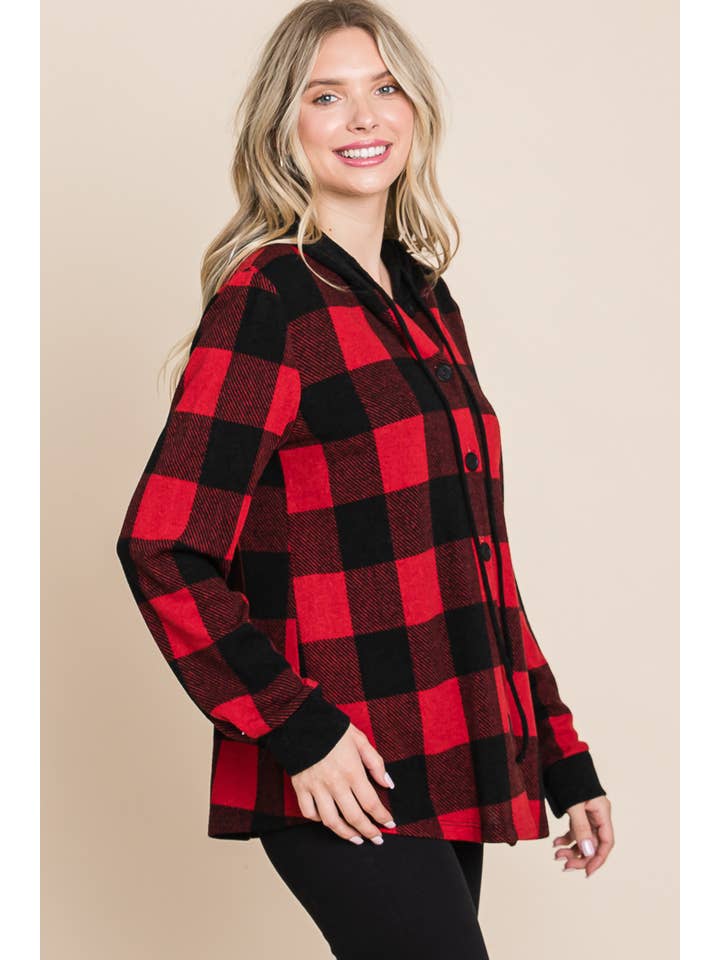 Red Black ETK-8622-PL Plus Size Buffalo Plaid Button Up Jacket for wholesale on Faire