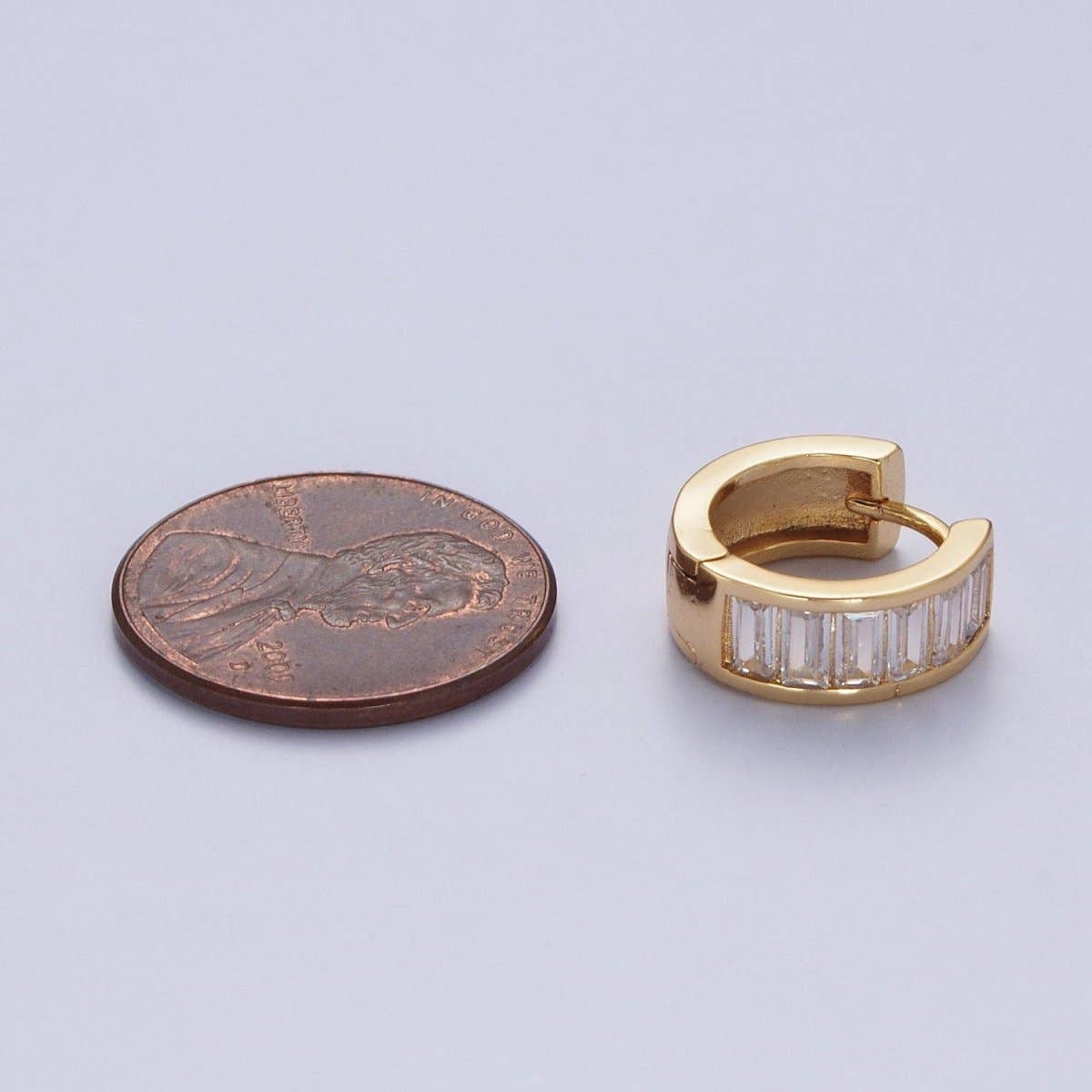Aim Eternal - Wholesale Huggie Earrings - 24K Gold Filled Clear Baguette Cubic Zirconia Simple Minimalist Small Hoops Gold Huggies Earrings Q-149 AD-4812