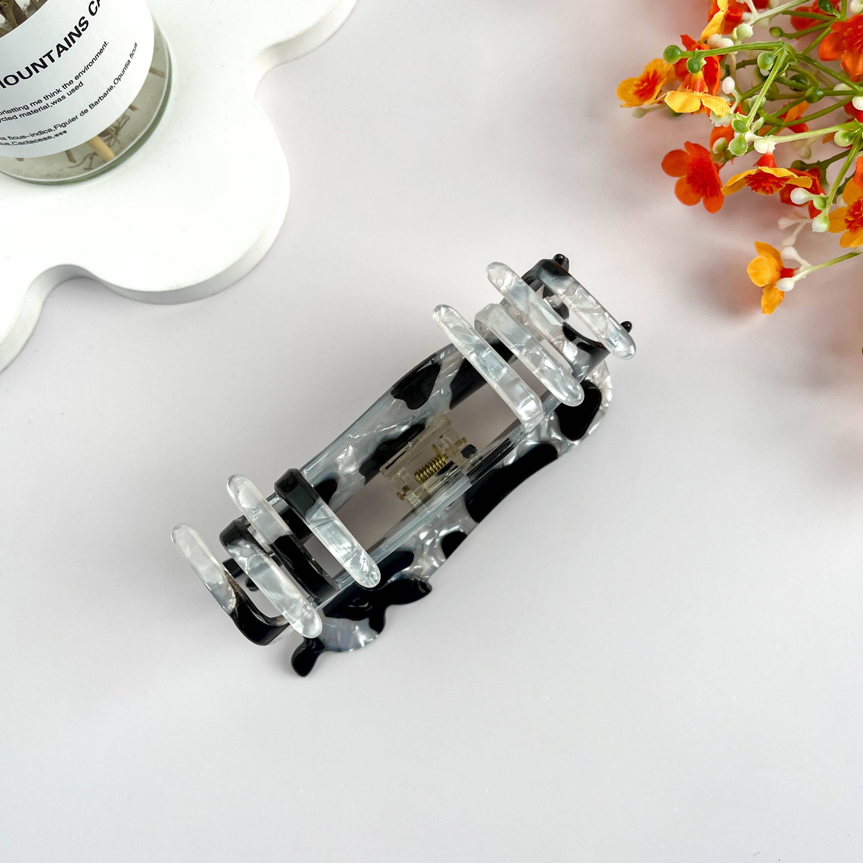 Black and White Cow Animal Hair Claw Clip for wholesale on Faire4