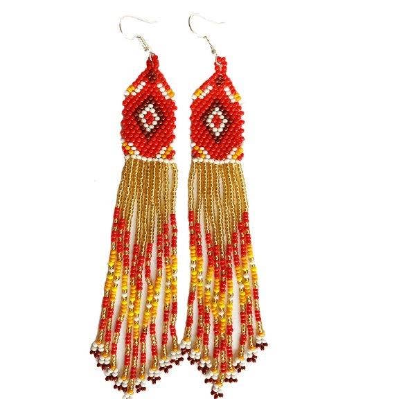 BEADS CORNER - Vente Boucles d'oreilles pendantes - boucles d'oreilles chandelier longues blanches rouges faites à la main