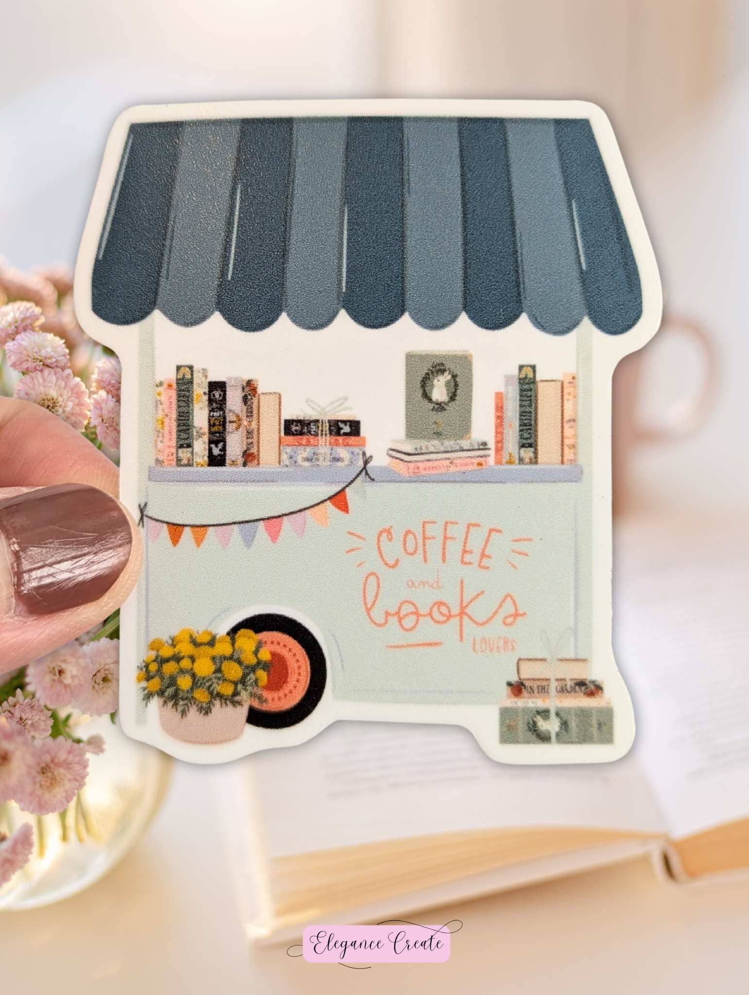 Elegance Create - Wholesale Sticker - Coffee and Books Cart Sticker1