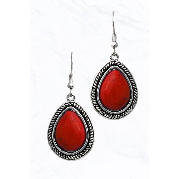 Suzie Q USA - Wholesale Dangle Earrings - Wht Stone Teardrop Dangle Earrings