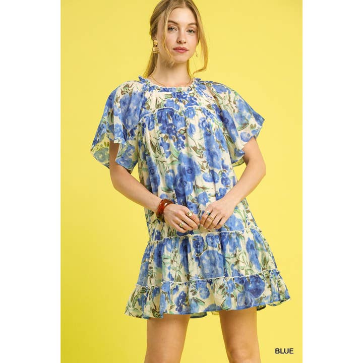 Vestido mini de acuarela floral con capas para venta al por mayor de STYLE USA