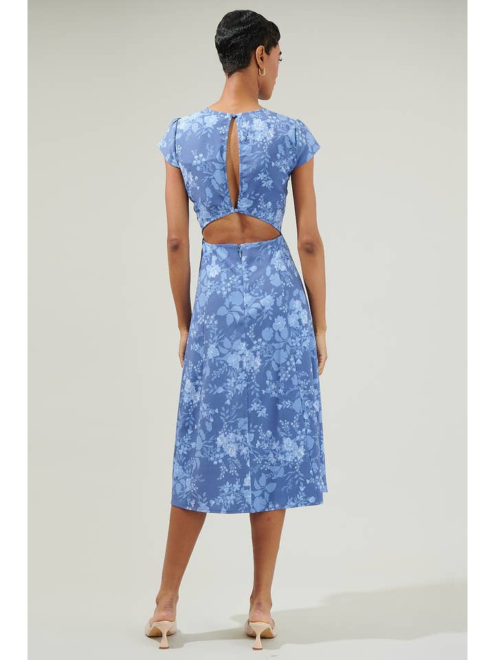 TONAL BLUE MULTI Borage Floral Everbloom Cutout Midi Dress for wholesale on Faire1