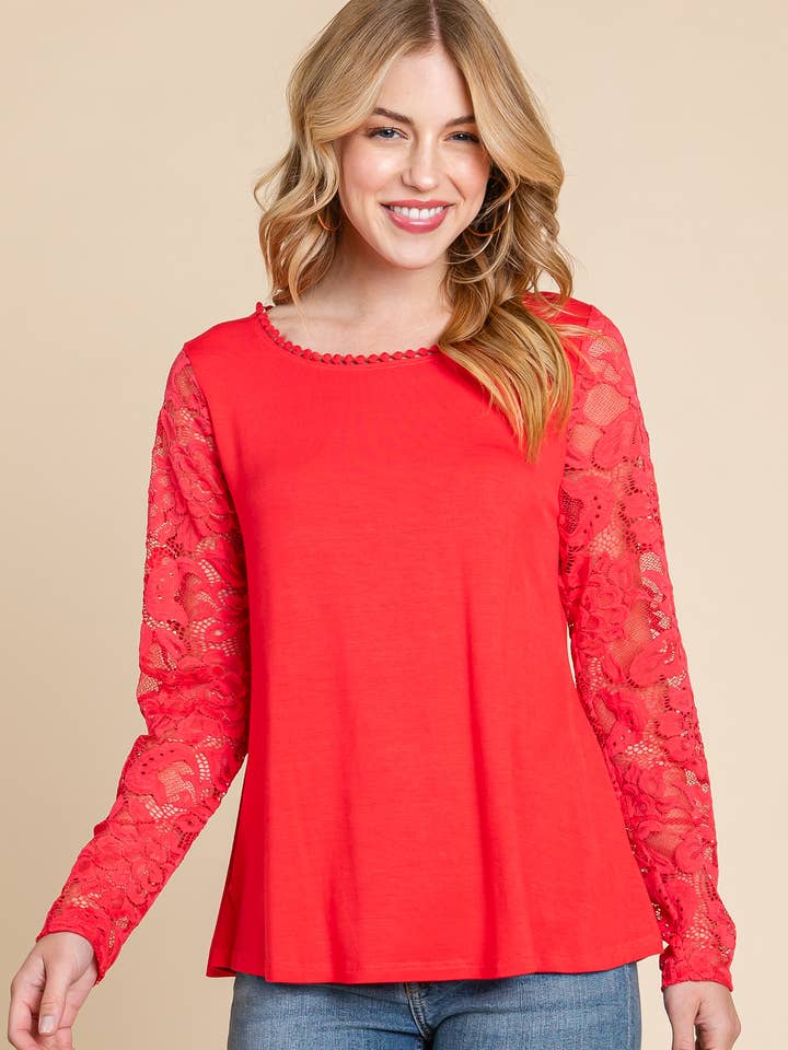 ETK-8844 Lace Mesh Sleeves Top for wholesale by Emerald Collection