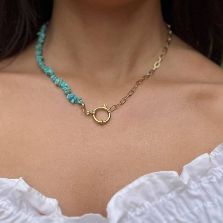 BYREN | ÉLINE L'ATELIER - Wholesale Pendant/Charm Necklace - 224RX50 stainless steel colored stone necklace