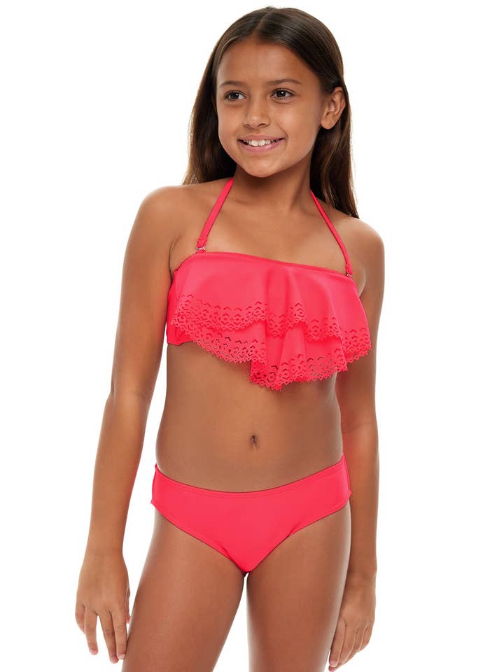 Pré-pacote de Top de Menina com Recortes a Laser e Mangas Flutuantes por atacado de H2oh Colours