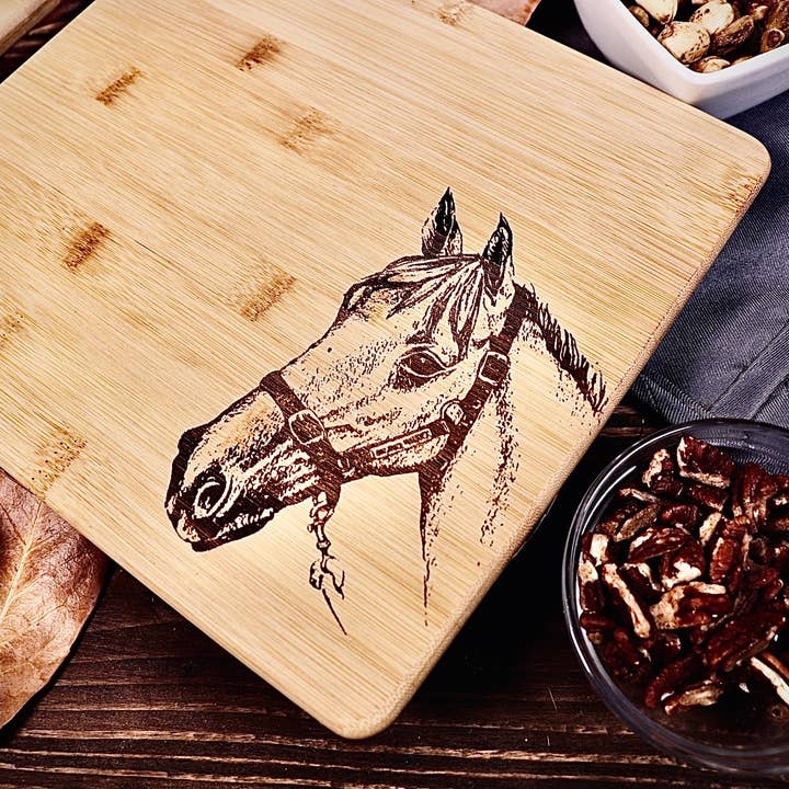 Horse Portrait Bamboo Cutting Serving Charcuterie Meat Chees for wholesale by Rustic Cedar Co
