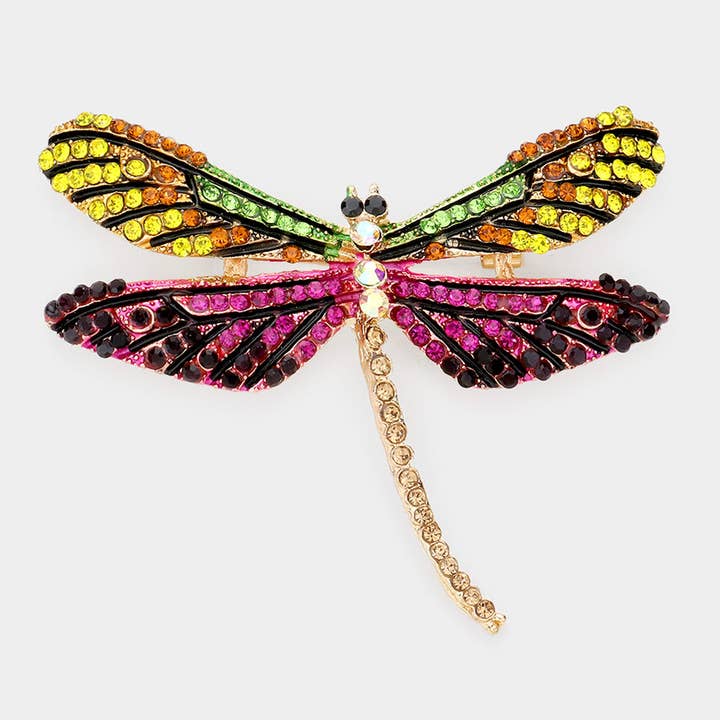 Sensibling Corp. - Wholesale Brooch - Stone Embellished Metal Dragonfly Pin Brooch