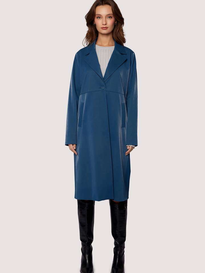 Isola Coat -Fall Faux Leather Midi Length Long Slv Loose Fit for wholesale by Lost + Wander