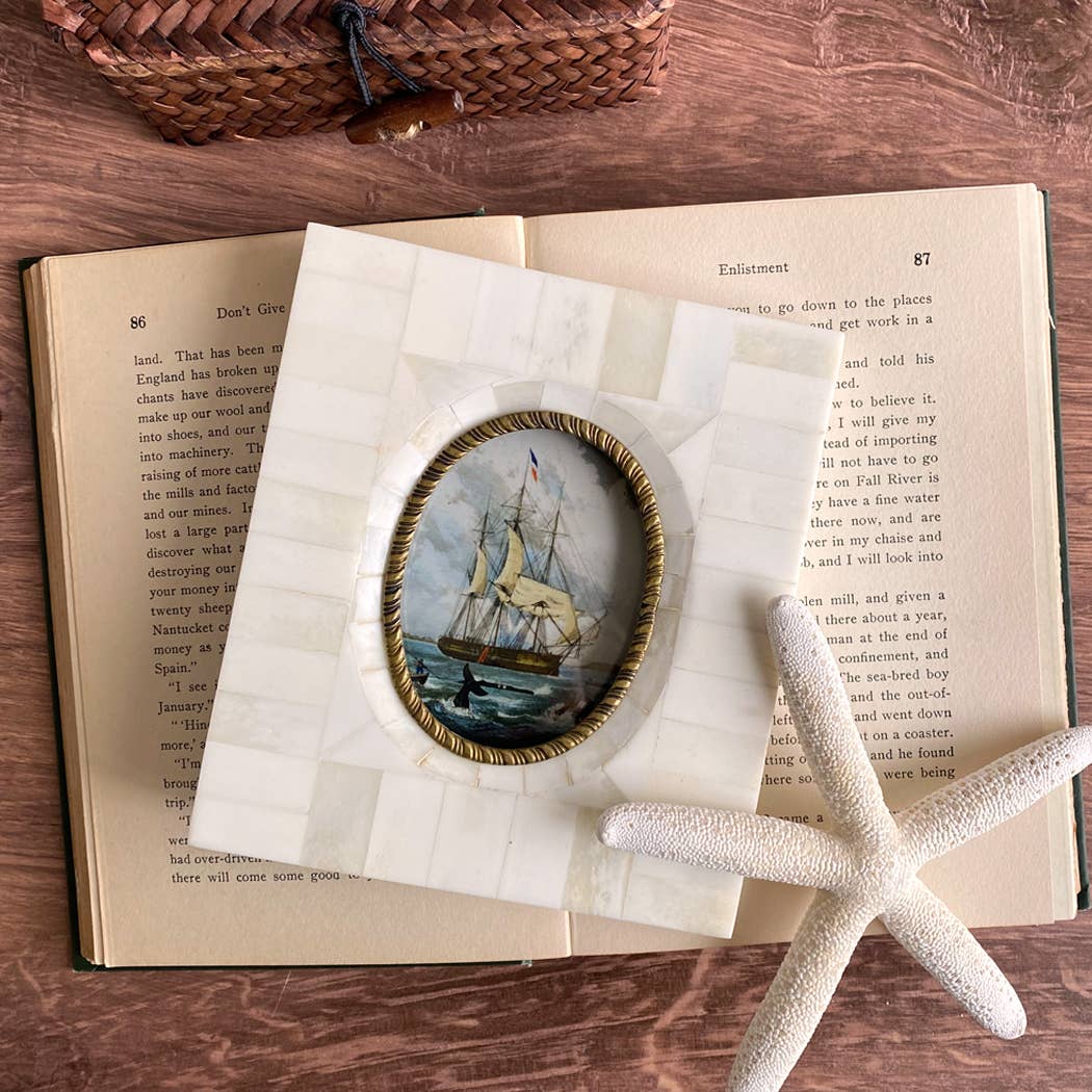 Madison Bay Co. - Historical Home Decor Reproductions – wholesale Art print – Whaling Ship Vintage Print in Bone & Brass Frame2