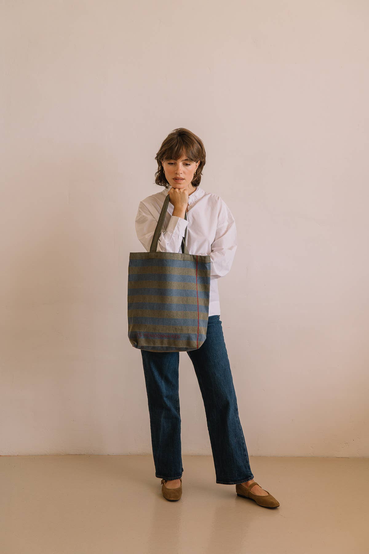 Les Pensionnaires - Wholesale Draagtas - Dames - Gestreepte draagtas van gerecyclede vezels in groen en blauw1