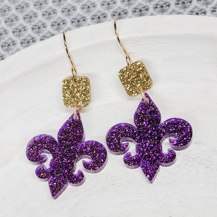 Mardi Gras Fleur De Lis Örhängen för wholesale av Krafts By Kassy