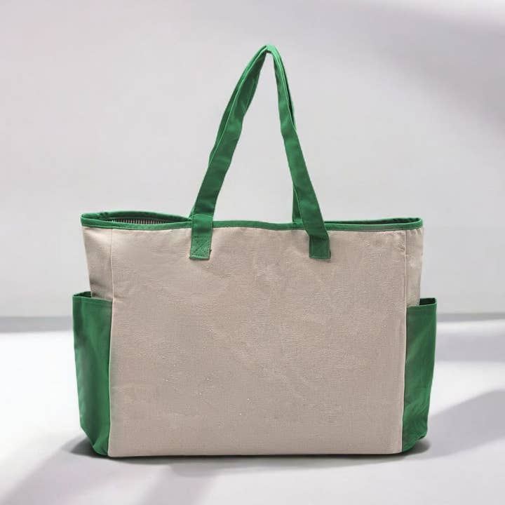 Heavy Canvas Tote Bag with Green Trim  and other Purchase Wholesale utility tote. Free Returns & Net 60 Terms on Faire trending on Faire.