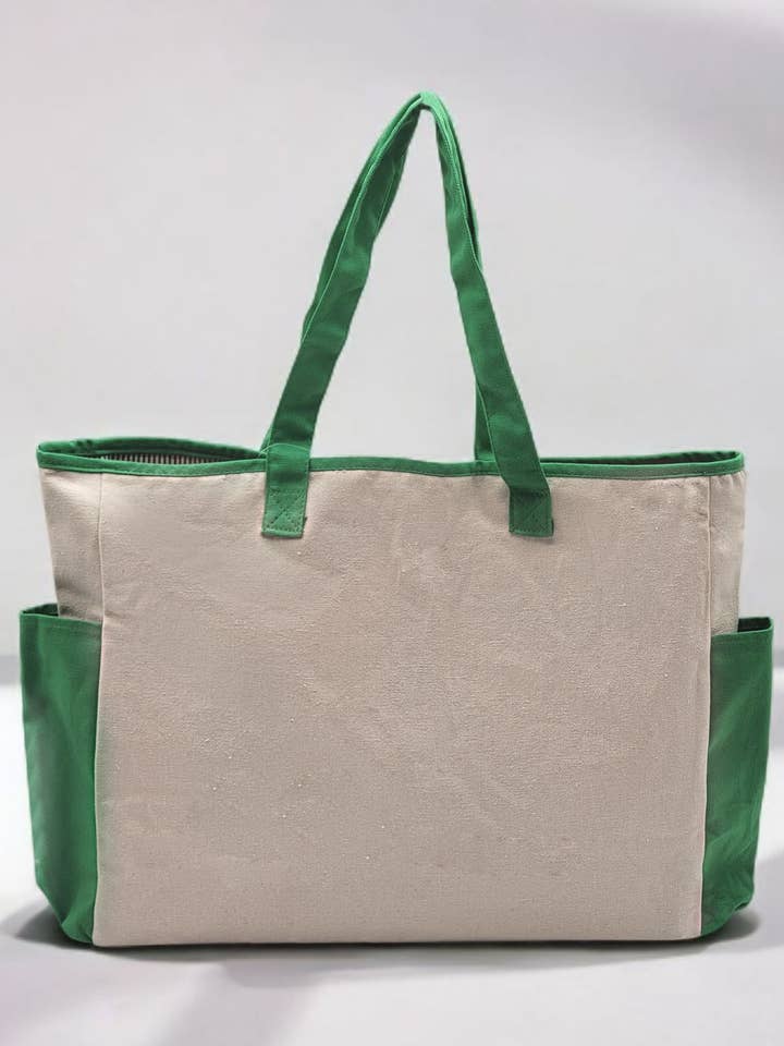 Heavy Canvas Tote Bag with Green Trim  and other Purchase Wholesale green and white. Free Returns & Net 60 Terms on Faire trending on Faire.