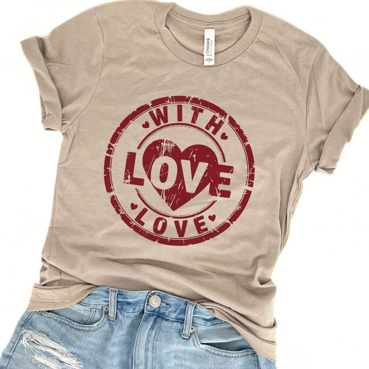With love women's Valentine day t-shirt, Red heart top for wholesale by ATTA TOOD Wholesale