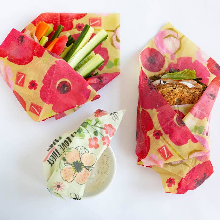 Z Wraps – wholesale Food storage wrap/bag – Z Wraps 3-Pack Reusable Food Wrap in Bees and Painted Poppy