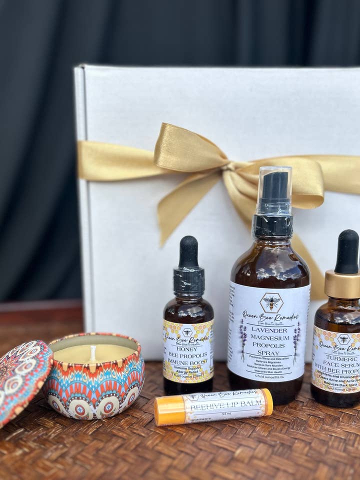 Wellness Gift Set - 5 products and gift box for wholesale by Queen Bee Remedies LLC