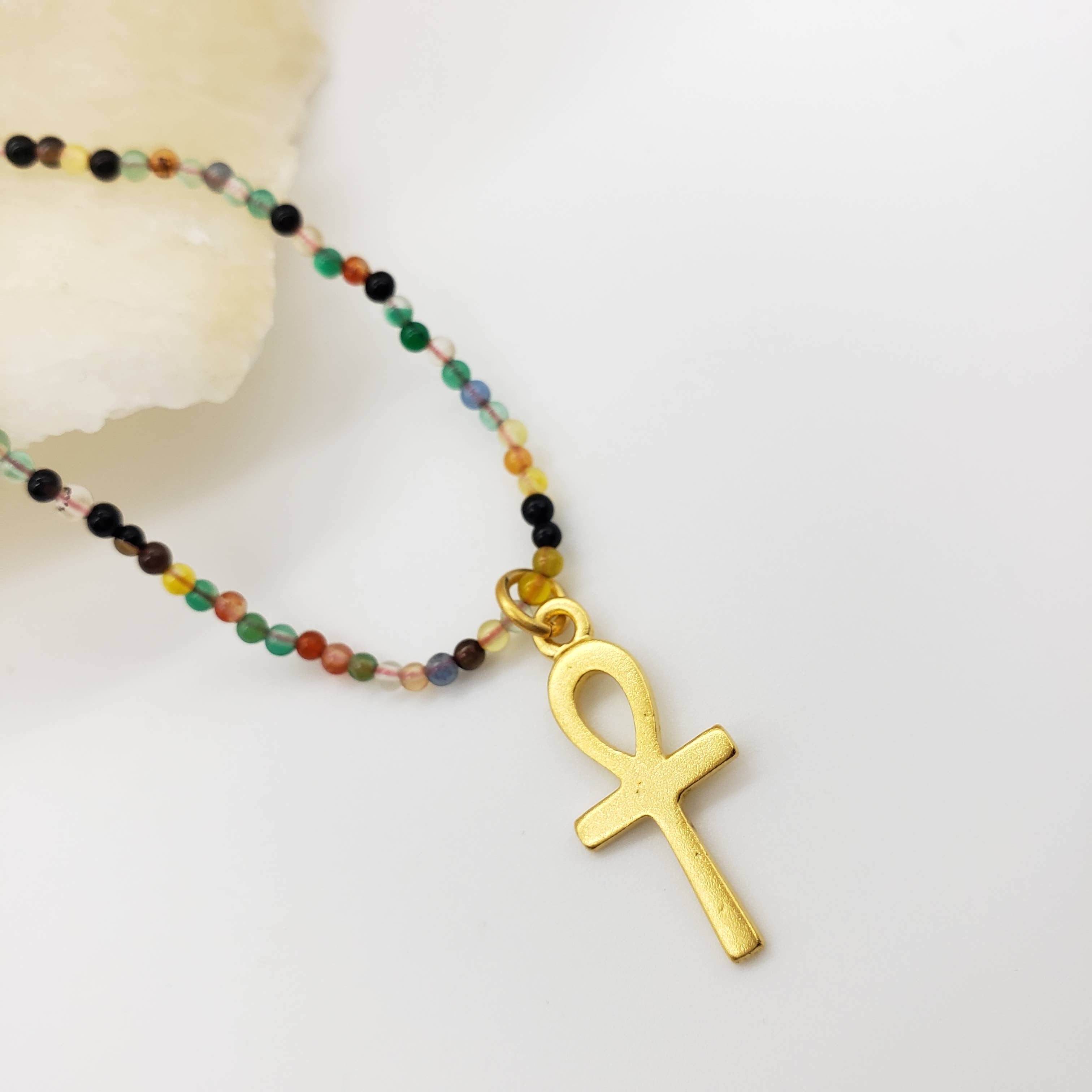 Discoveries, Inc. - Wholesale Pendant/Charm Necklace - Egyptian Ankh on Petitie Agate Beaded Necklace1