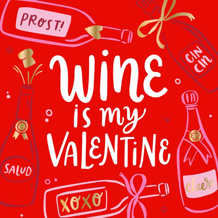 Valentine Cocktail Napkins Foil | Wine Valentine for wholesale by soiree-sisters