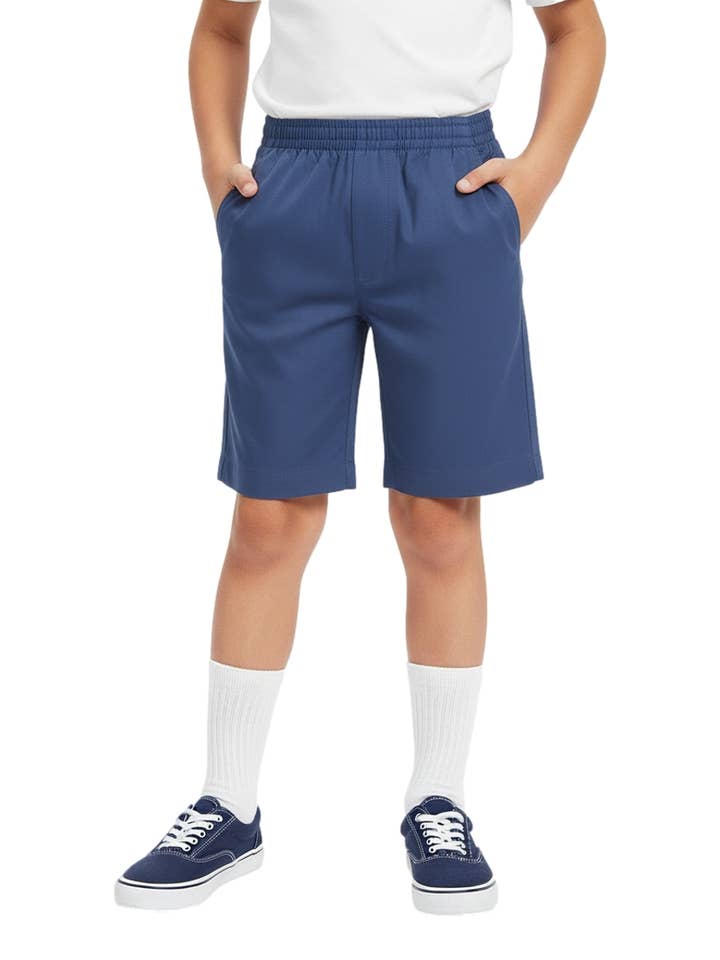 Boys All Elastic Waist Pull up Shorts Blue 4-16 for wholesale by Unik