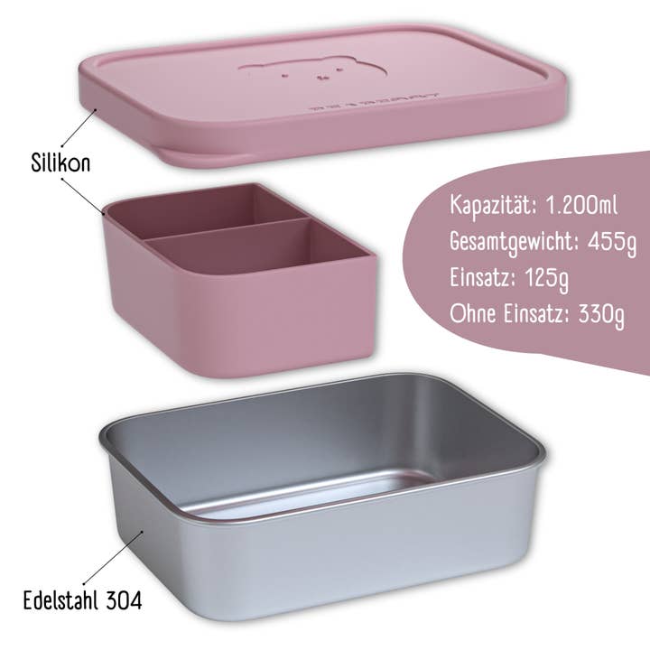 BEARFOOT - Wholesale Lunch Bag/Box - Kids - Children's stainless steel lunchbox with silicone insert - Pink7