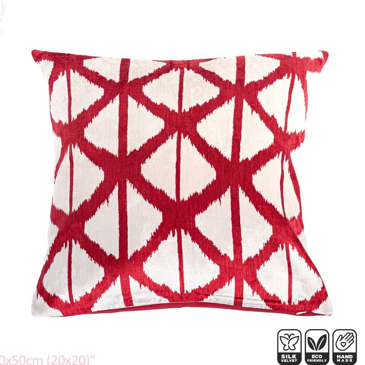 Geometric Red Silk Velvet Decorative Cushion Covers for wholesale by OyzShop