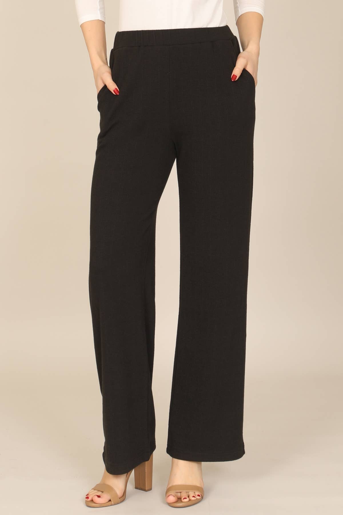 MYS Wholesale Inc - Wholesale Pants - Women's - Wide-Leg High-Waist Black Knit Pants9