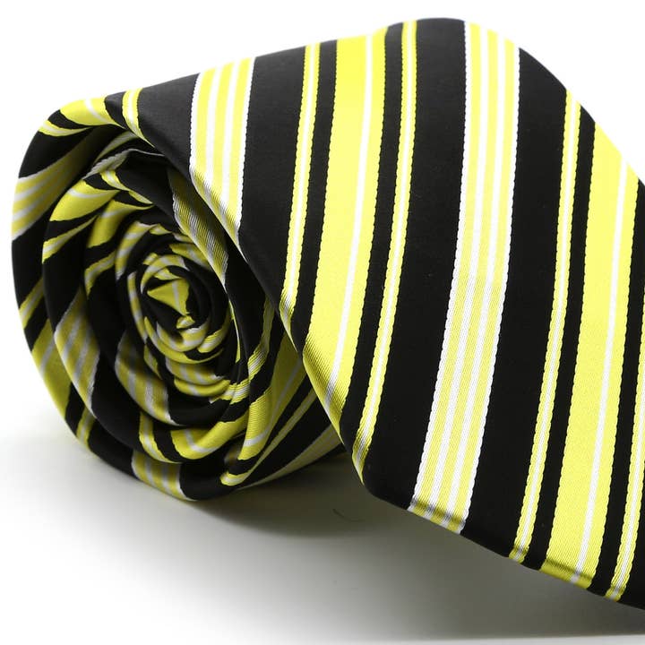 Mens Dads Classic Black Striped Pattern Business Casual Necktie & Hanky Set D-3 for wholesale by Ferrecci