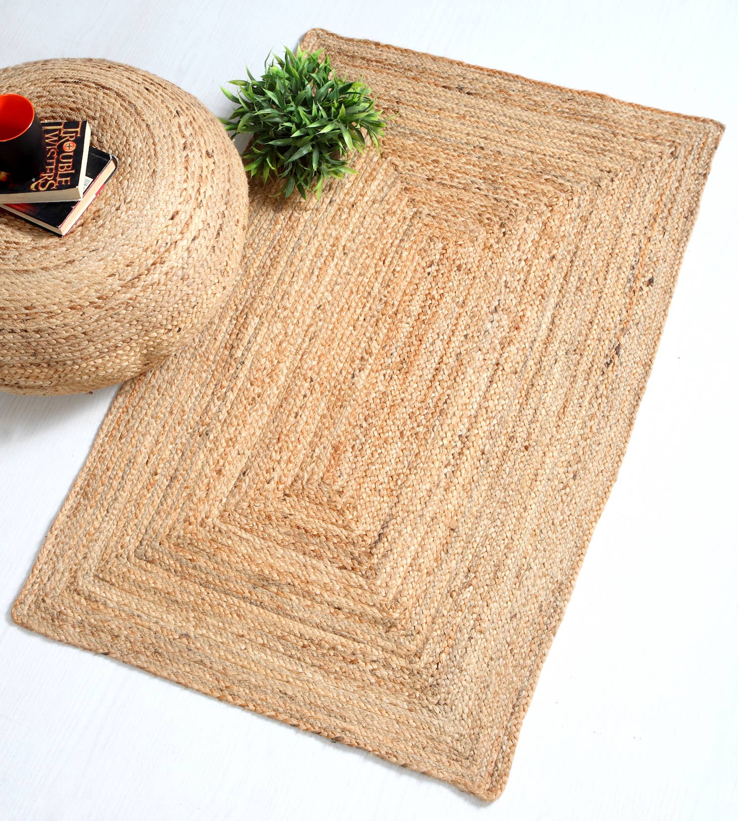 Second Nature Online - Vente Tapis - Tapis rustique DHAKA tissé à la main avec poils plats en jute indien en fibres naturelles, taille L, taille M, petit et revêtement de sol neutre7