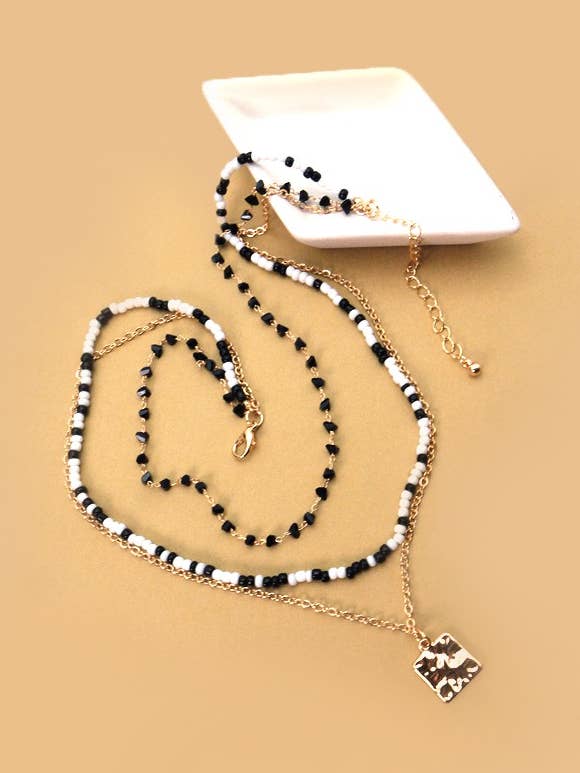 BEADED SQUARE PENDANT LAYER NECKLACE | 31ND2247 for wholesale by JOSSLYN by wall to wall