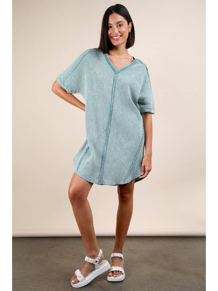 VERY J - Vente Robe – femme - Mini-robe droite en tricot côtelé délavé minéral ND3163616