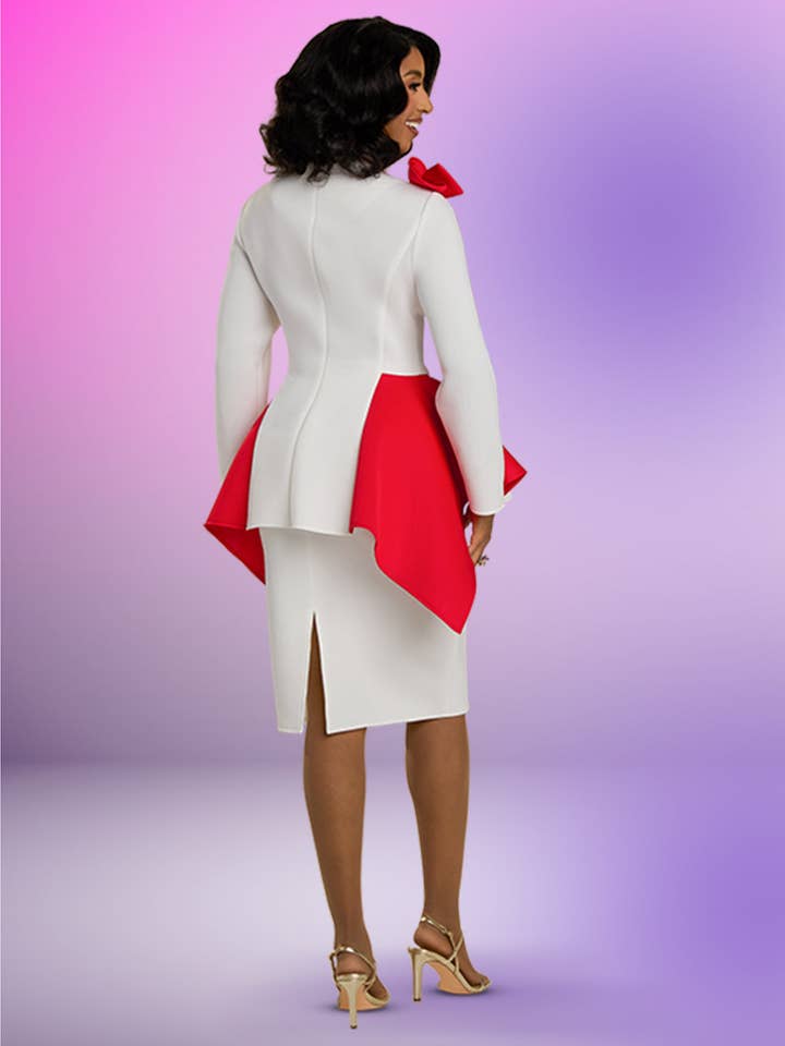 OFF WHITE RED Donna Vinci Style 12160, 2pc. Jacket & Skirt Set for wholesale on Faire