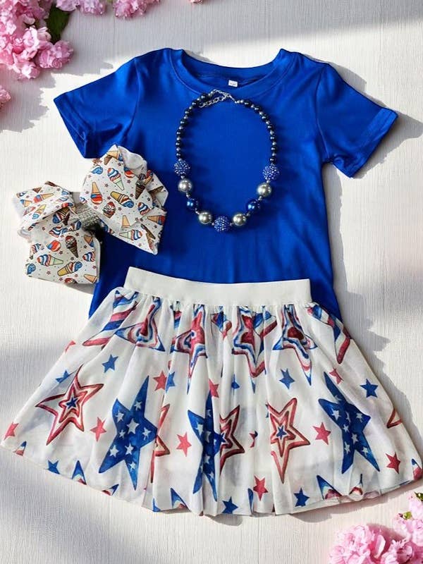 Girls sets Royal blue & stars prints skirts 2pc sets DLH2777 for wholesale by luluclothes