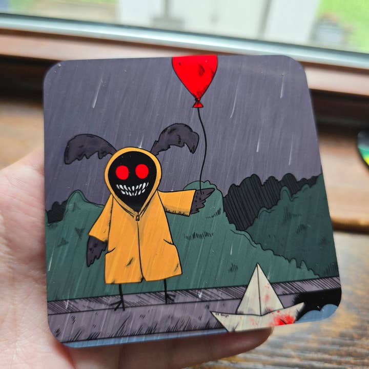Very Creepy Mothman Cryptid Wooden Coaster for wholesale by Salt Birch