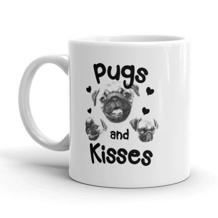 White Pugs And Kisses Coffee Mug Cute Pug Dog Lover Design Gift for wholesale on Faire
