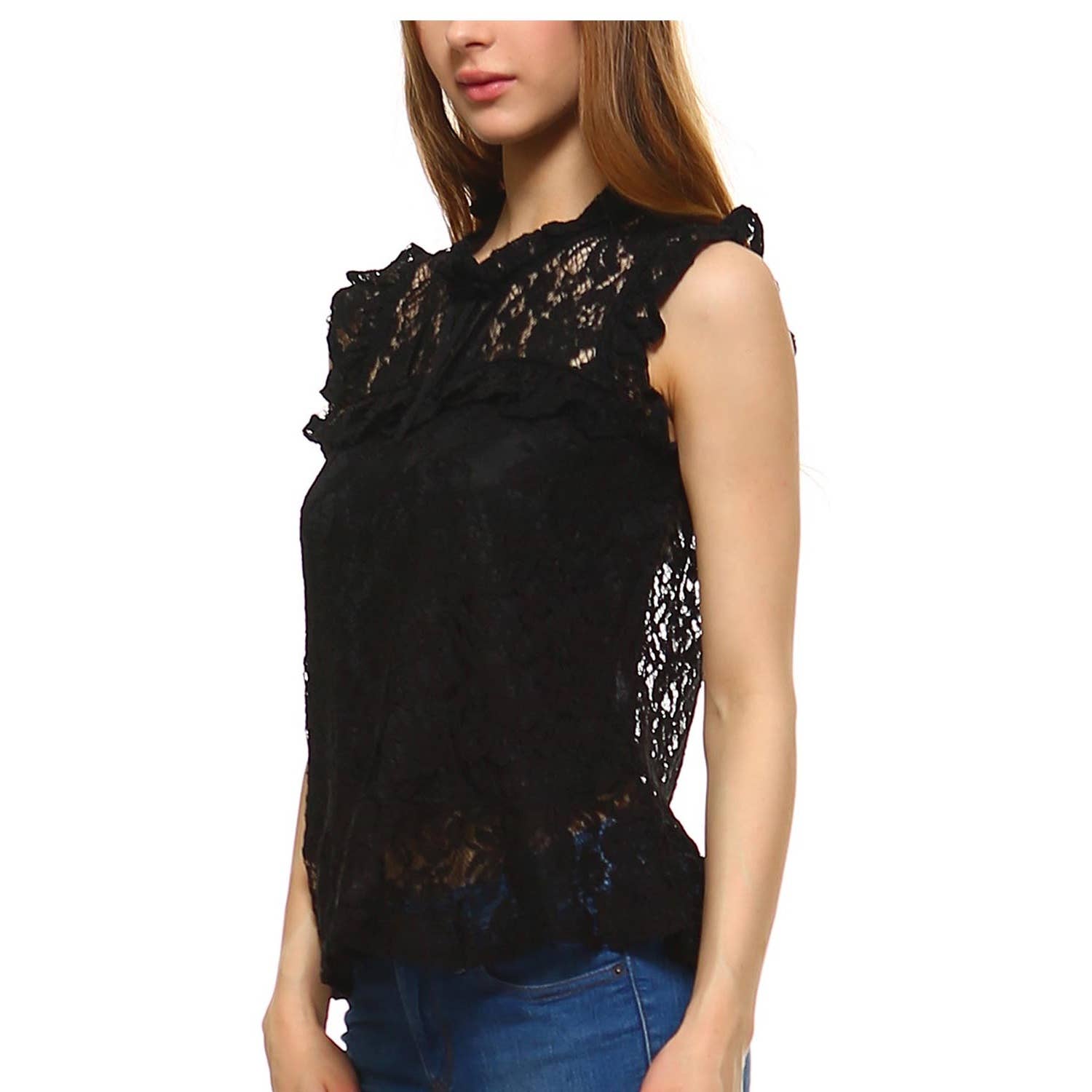 JHP Collection - Wholesale Blouse - Women's - WOMENS PLAIN SLEEVELESS ROUND NECK LACE BLOUSE5