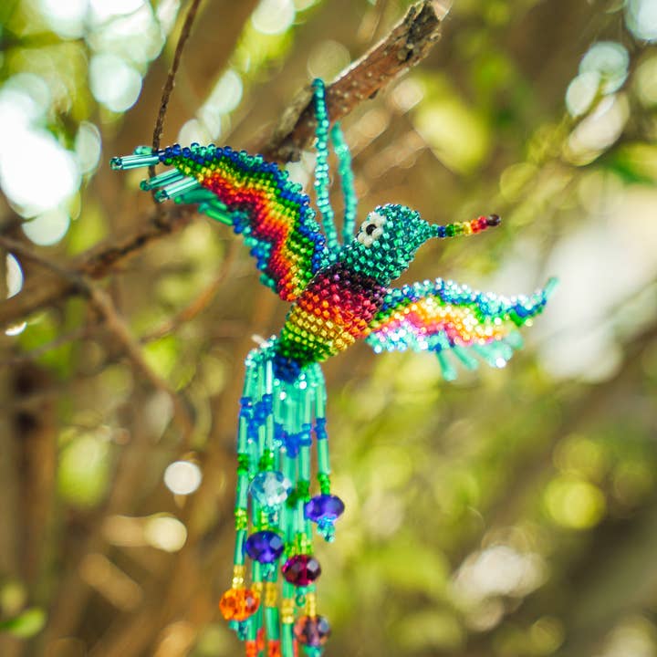 Pichincha - Wholesale Ornament - Beaded Hummingbird Figurine Seed Bead Fringe Dangle Ornament