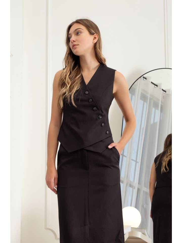 The Workshop Studio - Wholesale Skirt - Women's - SPLIT HEM STRAIGHT MIDI SKIRT