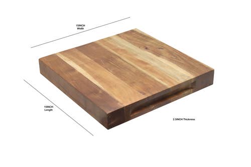 India Handicrafts Inc – Tábua de cortar por atacado – Tábua de Corte Quadrada de Madeira de Acácia com Alças Recortadas9